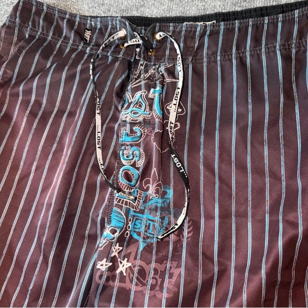 Lost Men's Maroon Swim Board Shorts with Blue Graphics - Picture 3 of 5
